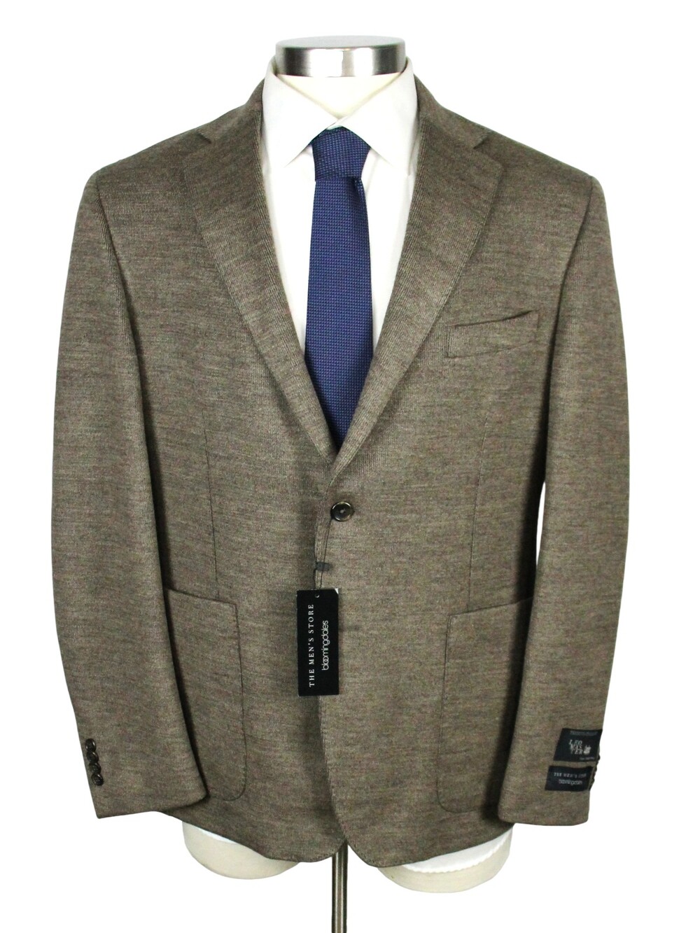 Men's Store Bloomingdale's Sport Coat 44 R Heather Brown Jersey Wool Soft Jacket